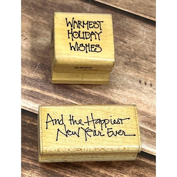 VINTAGE ANNETTE WATKINS WOOD MOUNTED RUBBER STAMP HOLIDAY SCHITTS CREEK (ISM?) - Picture 1 of 5